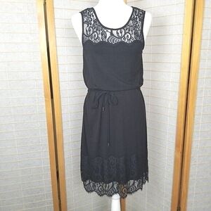Rosemunde Copenhagen Sheath Dress Black Sleeveless Lace Accents Size Small